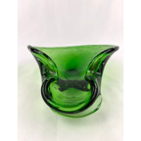 Bright Green Murano Art Glass Bowl Controlled Bubbles Bullicante Dish Bowl 60s - Picture 4 of 14